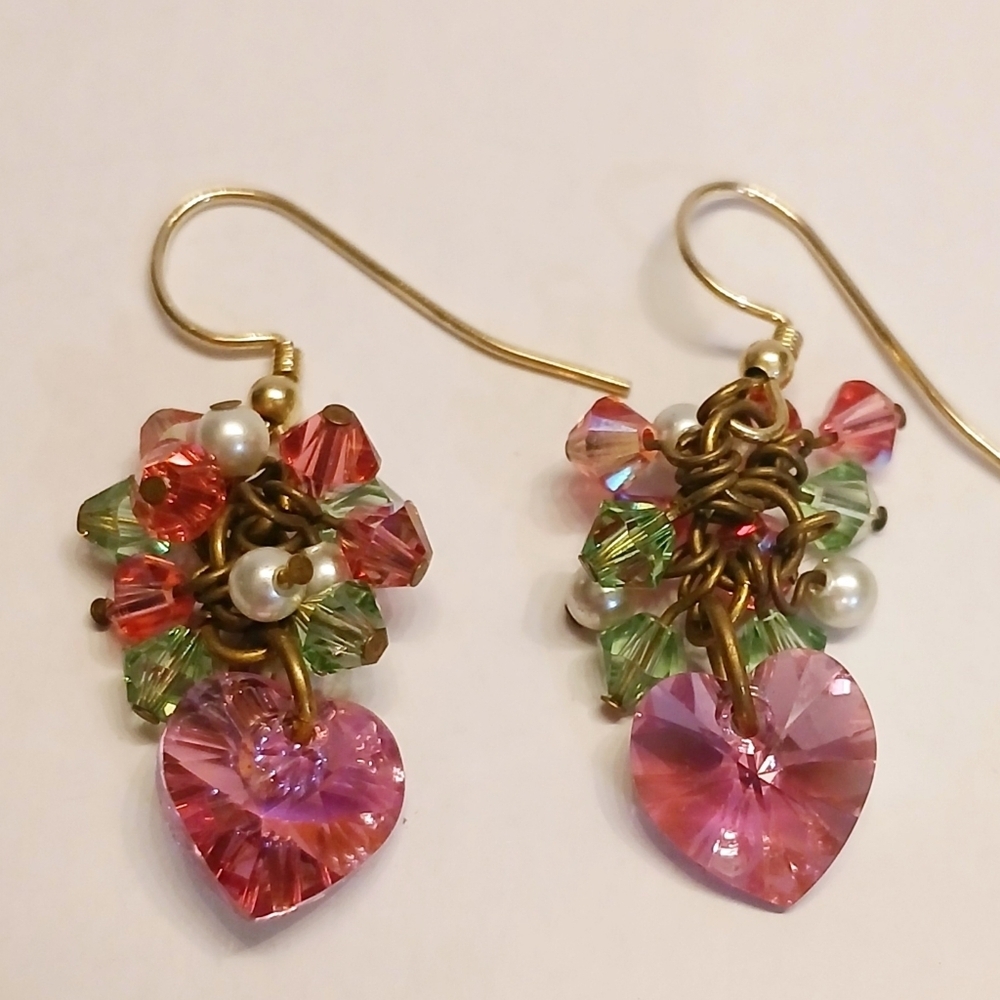 Women’s Dainty 14K Gold Hook Cluster Multicolor Glass Bead Earrings